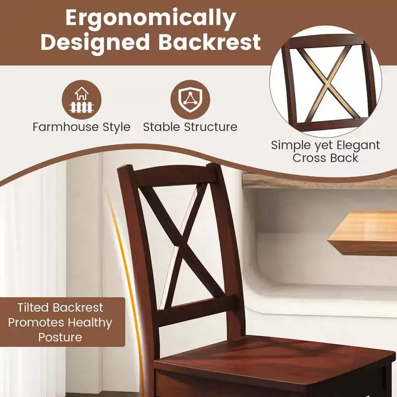 Costway Dining Chair Set of 2 Kitchen Side Chairs with Rubber Wood Legs & Cross Back White/Black/Brown