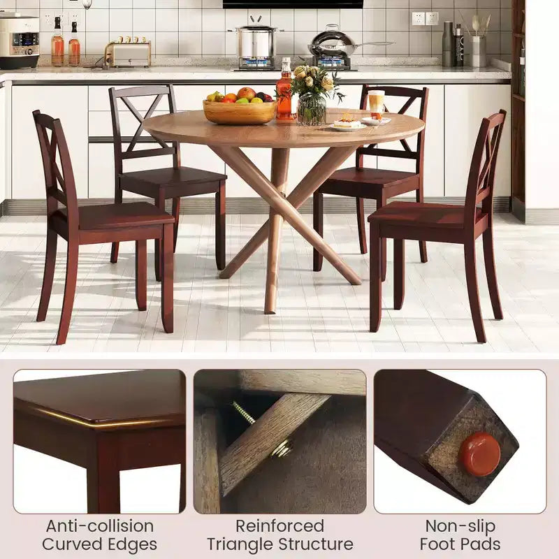 Costway Dining Chair Set of 2 Kitchen Side Chairs with Rubber Wood Legs & Cross Back White/Black/Brown