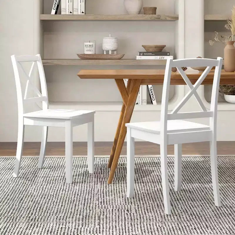 Costway Dining Chair Set of 2 Kitchen Side Chairs with Rubber Wood Legs & Cross Back White/Black/Brown