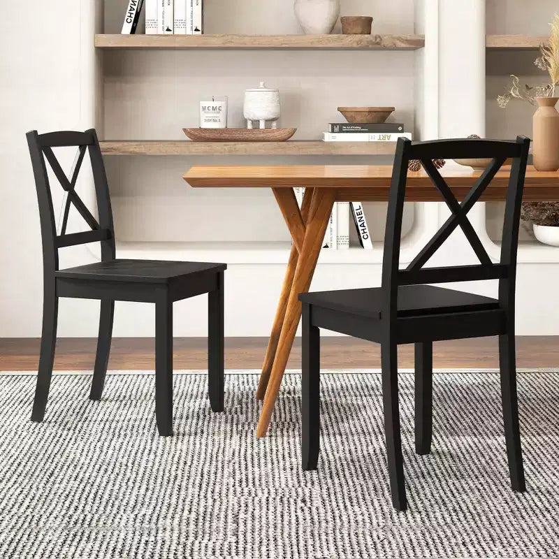 Costway Dining Chair Set of 2 Kitchen Side Chairs with Rubber Wood Legs & Cross Back White/Black/Brown