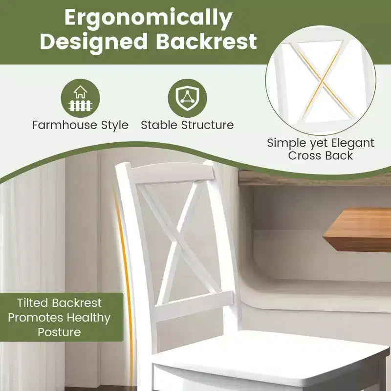 Costway Dining Chair Set of 2 Kitchen Side Chairs with Rubber Wood Legs & Cross Back White/Black/Brown