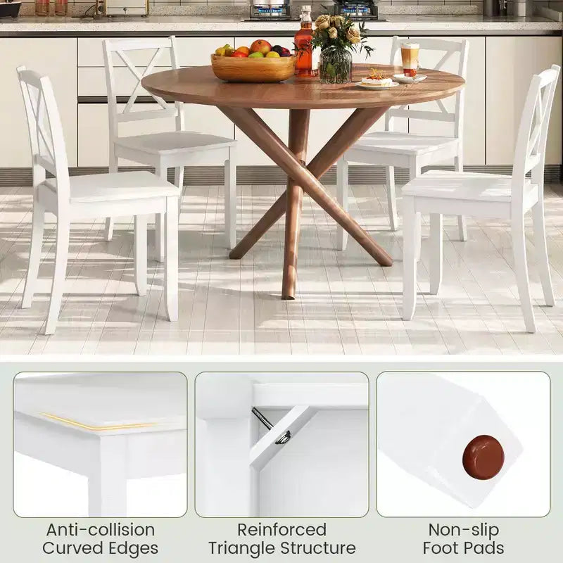 Costway Dining Chair Set of 2 Kitchen Side Chairs with Rubber Wood Legs & Cross Back White/Black/Brown