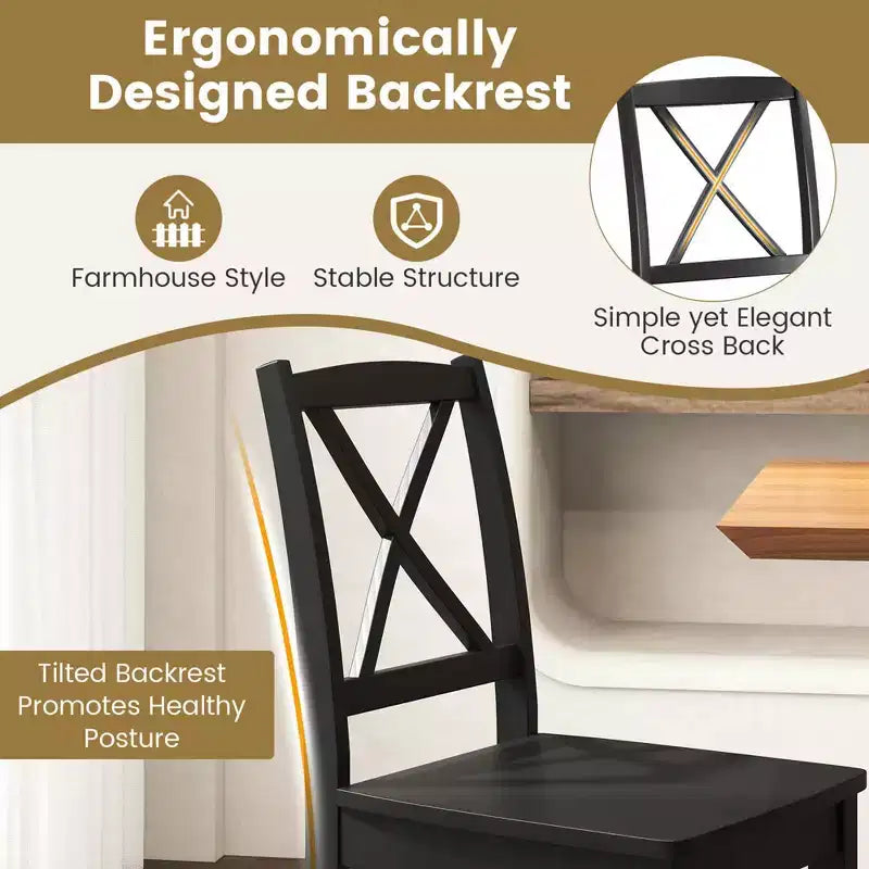Costway Dining Chair Set of 2 Kitchen Side Chairs with Rubber Wood Legs & Cross Back White/Black/Brown