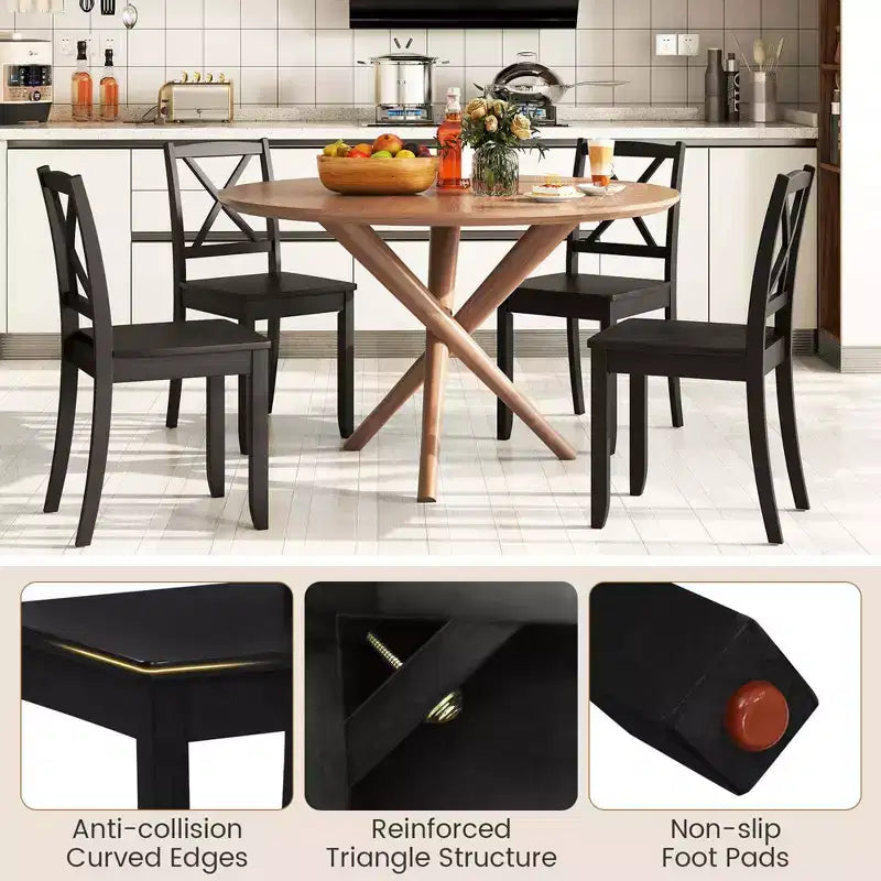 Costway Dining Chair Set of 2 Kitchen Side Chairs with Rubber Wood Legs & Cross Back White/Black/Brown