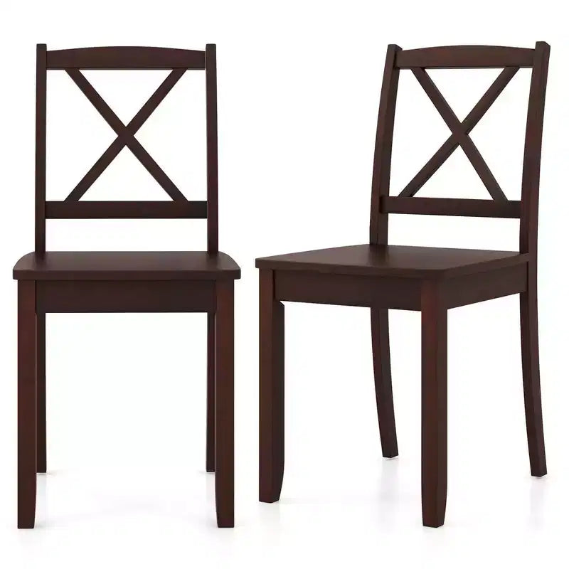 Costway Dining Chair Set of 2 Kitchen Side Chairs with Rubber Wood Legs & Cross Back White/Black/Brown