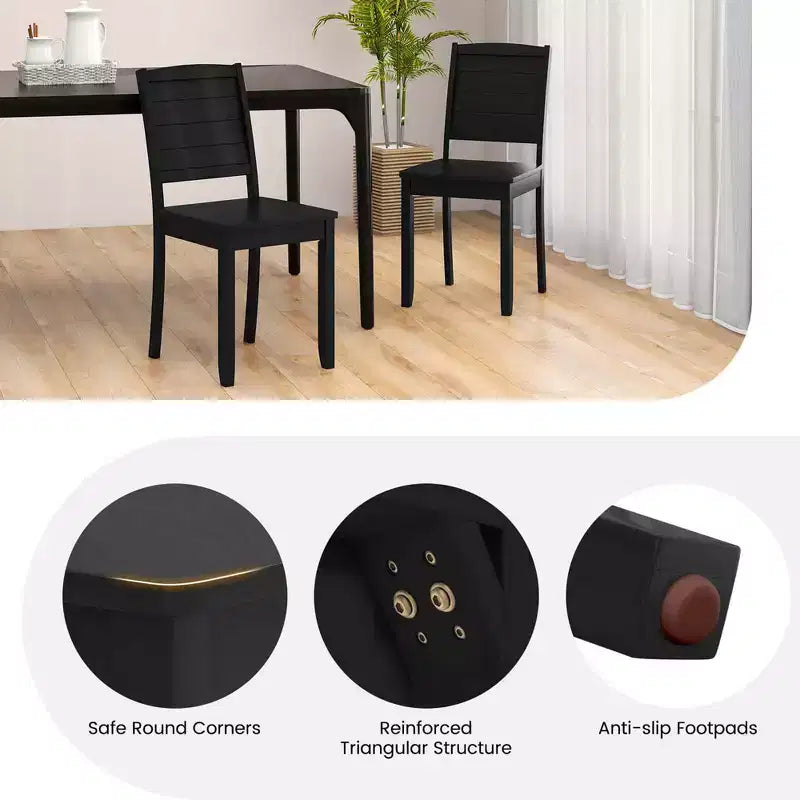 Costway Armless Wood Dining Chair Set of 2 with Rubber Wood Legs Curved Backrest Kitchen White/Black