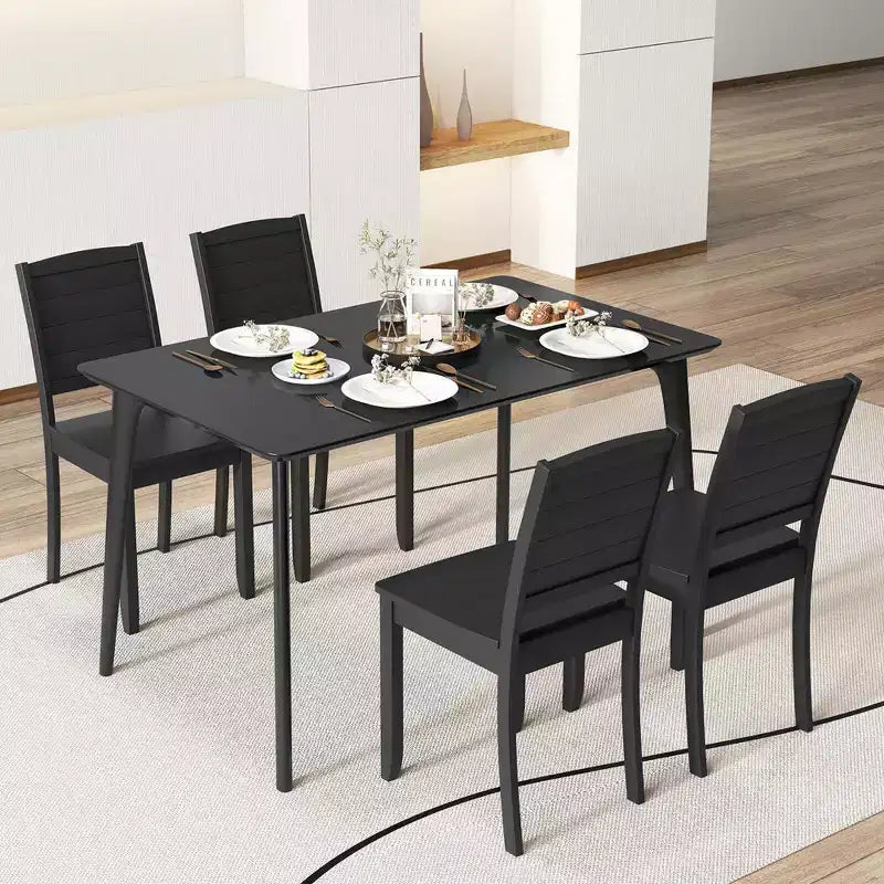Costway Armless Wood Dining Chair Set of 2 with Rubber Wood Legs Curved Backrest Kitchen White/Black