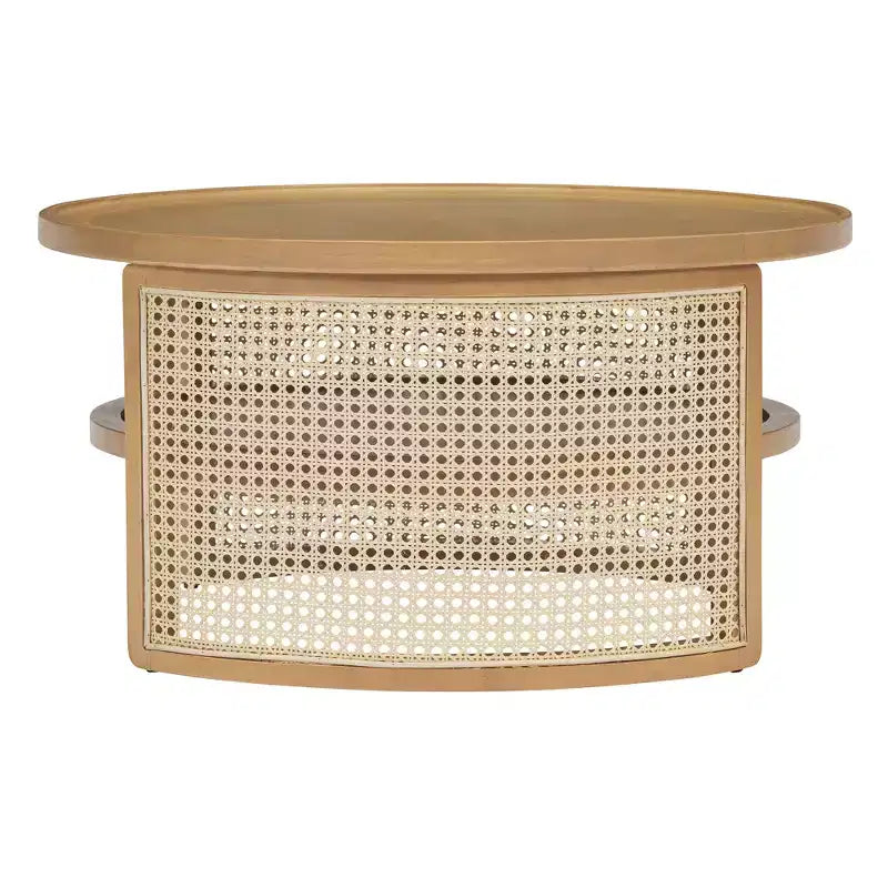 31.3''W 2-Tiered Round Rubber Wood Coffee Table with Storage Rattan Base 4B - ModernLuxe