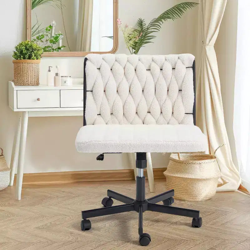 Erommy Armless Criss Cross Chair with Wheels, Height Adjustable Cross Legged Office Chair, Office Deak Chair for Office, Bedroom, Living Room