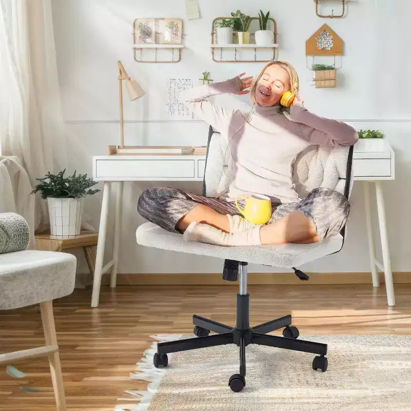 Erommy Armless Criss Cross Chair with Wheels, Height Adjustable Cross Legged Office Chair, Office Deak Chair for Office, Bedroom, Living Room