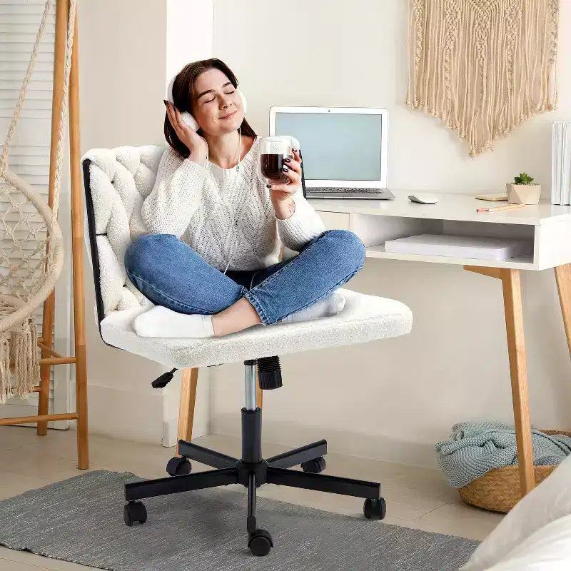 Erommy Armless Criss Cross Chair with Wheels, Height Adjustable Cross Legged Office Chair, Office Deak Chair for Office, Bedroom, Living Room