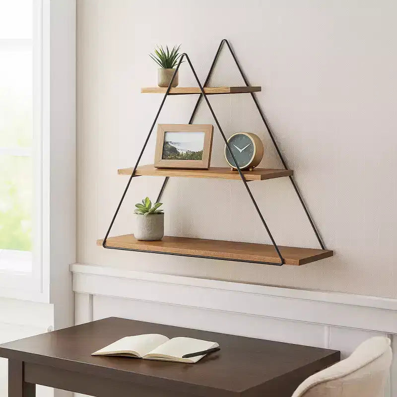 Decorative Triangle Wall Shelf for Home Decor - Elegant 3 Tier Shelf Organizer for Living Room, Bedroom and Office Spaces - 20, Brown