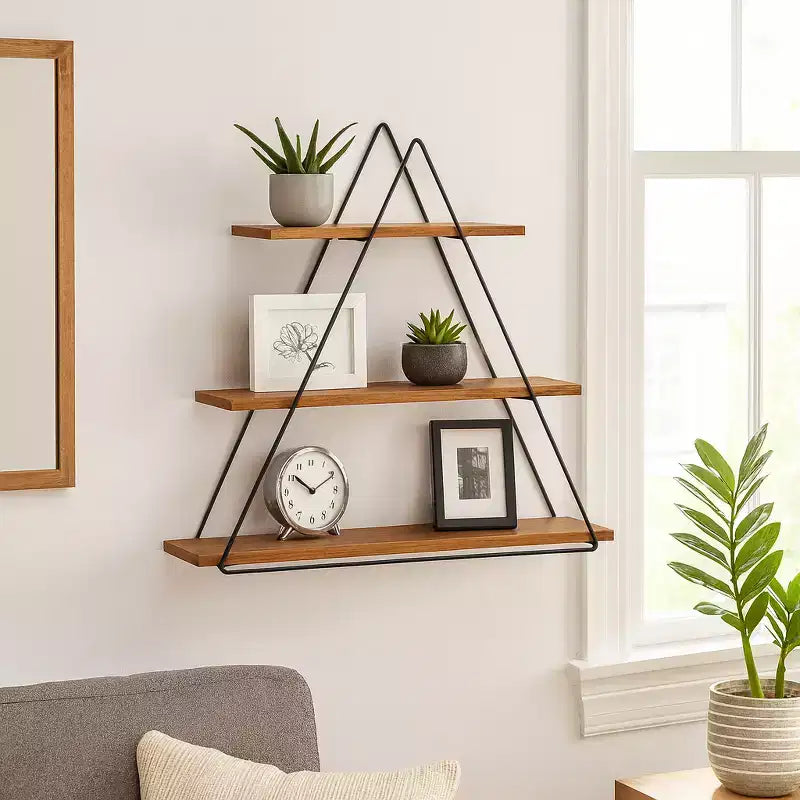 Decorative Triangle Wall Shelf for Home Decor - Elegant 3 Tier Shelf Organizer for Living Room, Bedroom and Office Spaces - 20, Brown