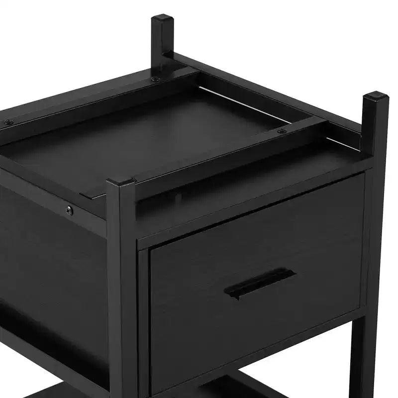 VECELO Modern Wooden Nightstand with Drawer Square End Bedside Tables with Open Shelf, Stable Metal Frame Small Side Tables
