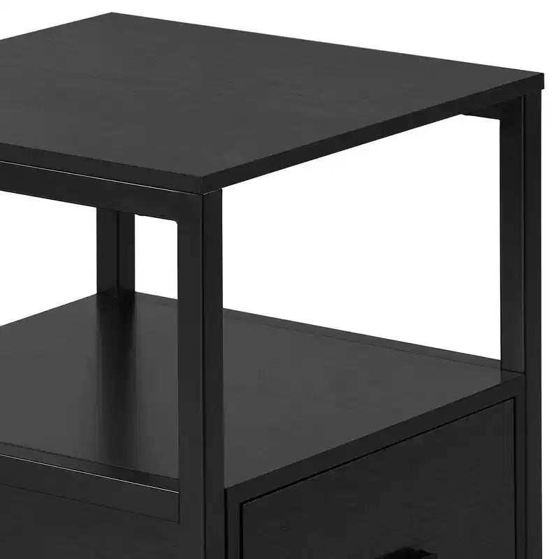 VECELO Modern Wooden Nightstand with Drawer Square End Bedside Tables with Open Shelf, Stable Metal Frame Small Side Tables
