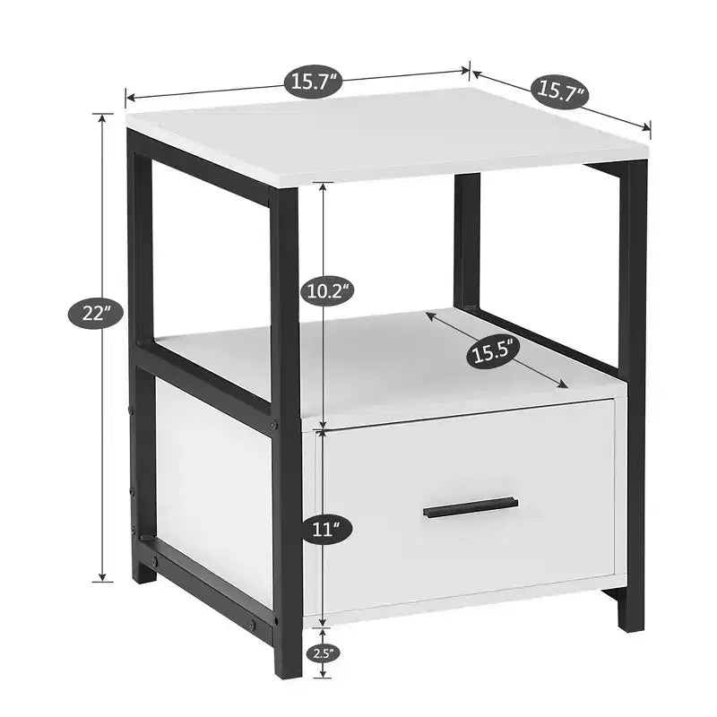 VECELO Modern Wooden Nightstand with Drawer Square End Bedside Tables with Open Shelf, Stable Metal Frame Small Side Tables