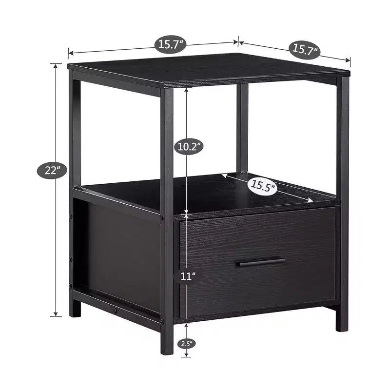 VECELO Modern Wooden Nightstand with Drawer Square End Bedside Tables with Open Shelf, Stable Metal Frame Small Side Tables