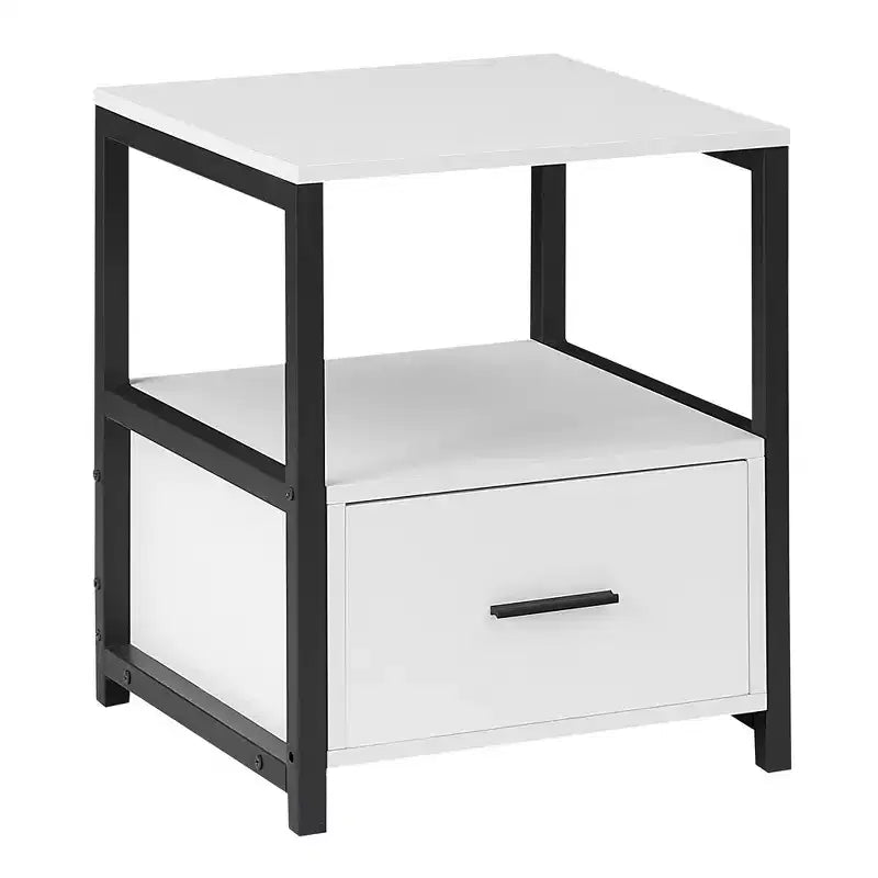 VECELO Modern Wooden Nightstand with Drawer Square End Bedside Tables with Open Shelf, Stable Metal Frame Small Side Tables
