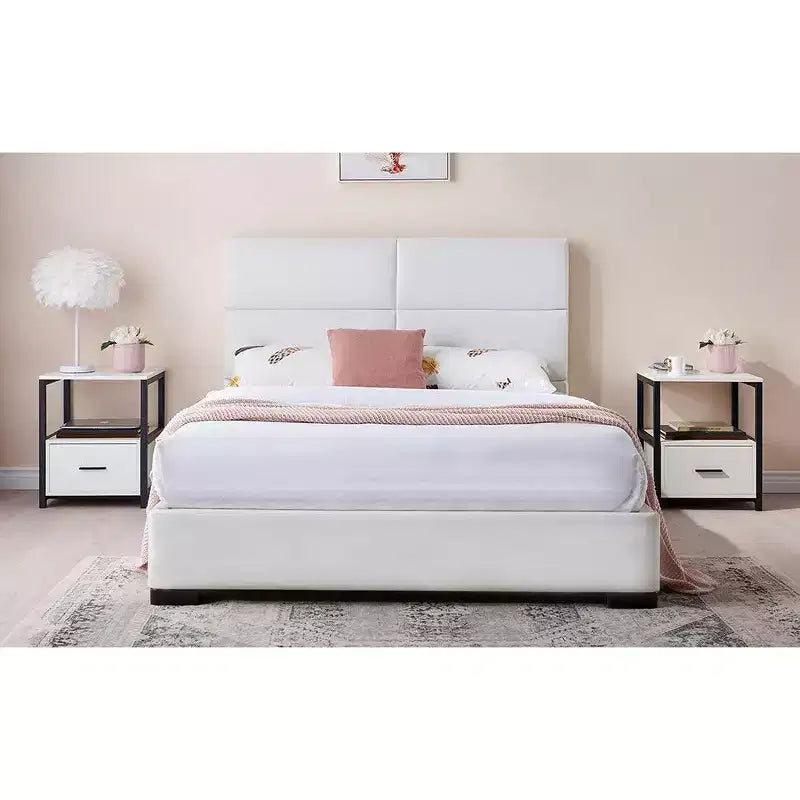 VECELO Modern Wooden Nightstand with Drawer Square End Bedside Tables with Open Shelf, Stable Metal Frame Small Side Tables