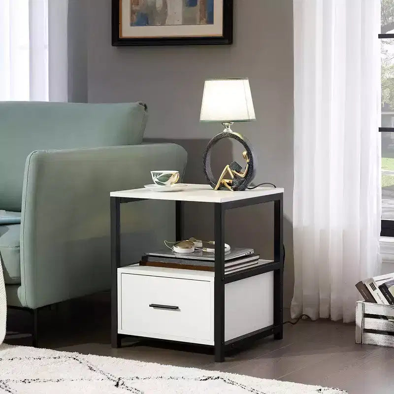 VECELO Modern Wooden Nightstand with Drawer Square End Bedside Tables with Open Shelf, Stable Metal Frame Small Side Tables