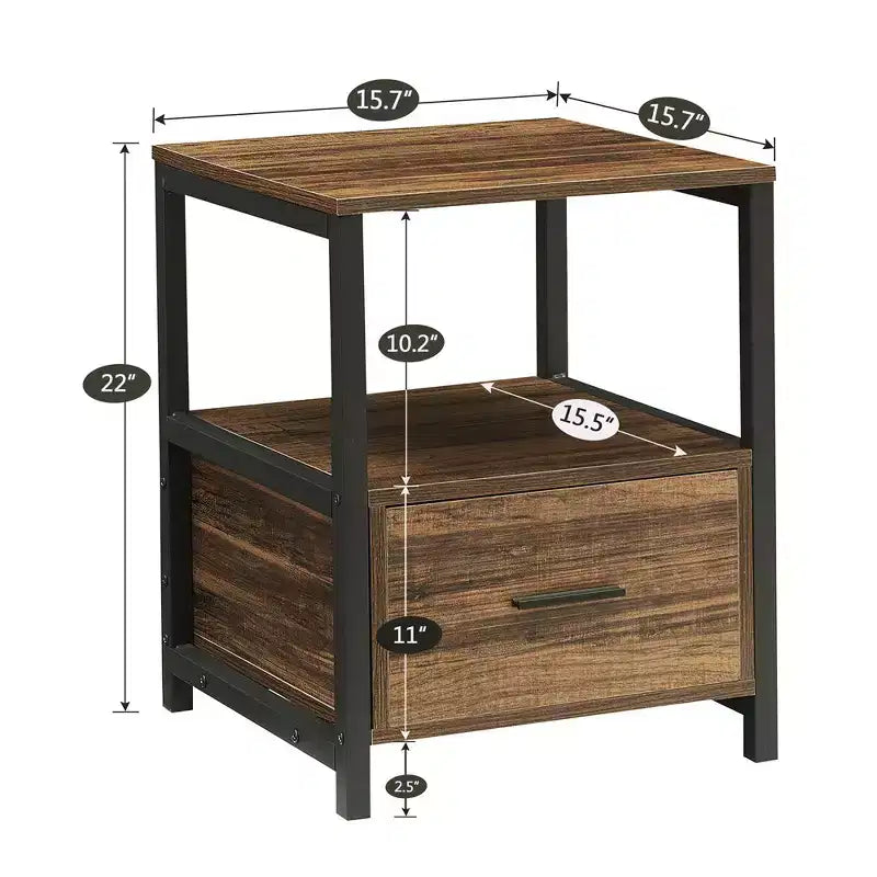 VECELO Modern Wooden Nightstand with Drawer Square End Bedside Tables with Open Shelf, Stable Metal Frame Small Side Tables