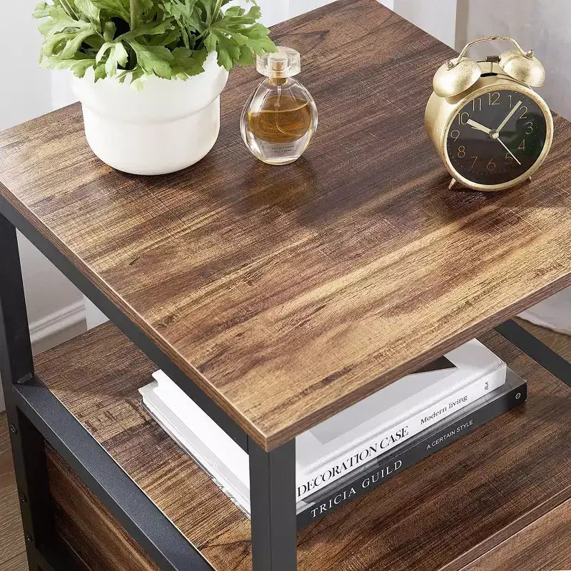 VECELO Modern Wooden Nightstand with Drawer Square End Bedside Tables with Open Shelf, Stable Metal Frame Small Side Tables