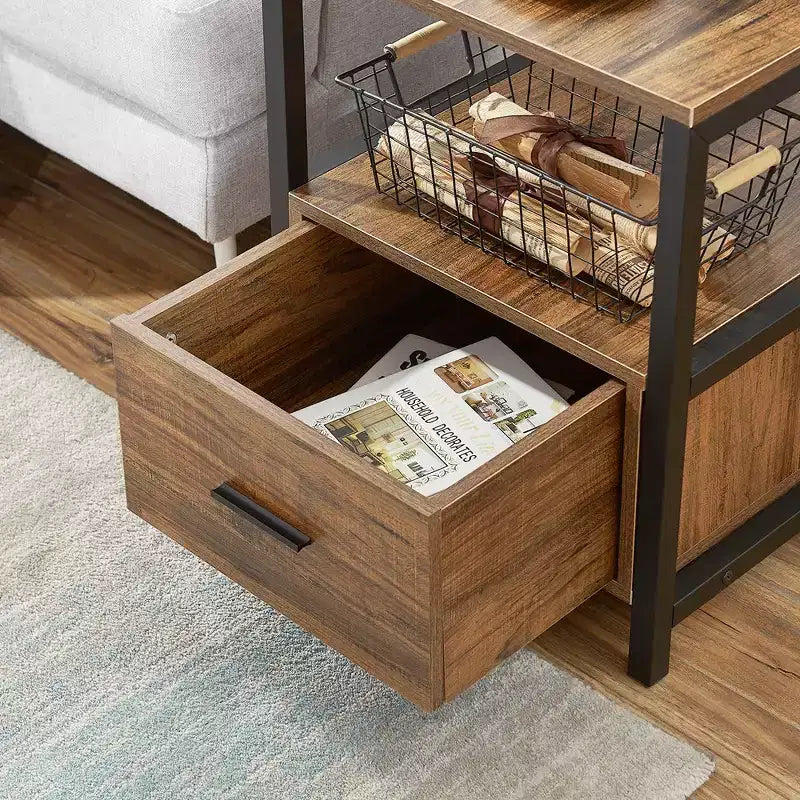 VECELO Modern Wooden Nightstand with Drawer Square End Bedside Tables with Open Shelf, Stable Metal Frame Small Side Tables