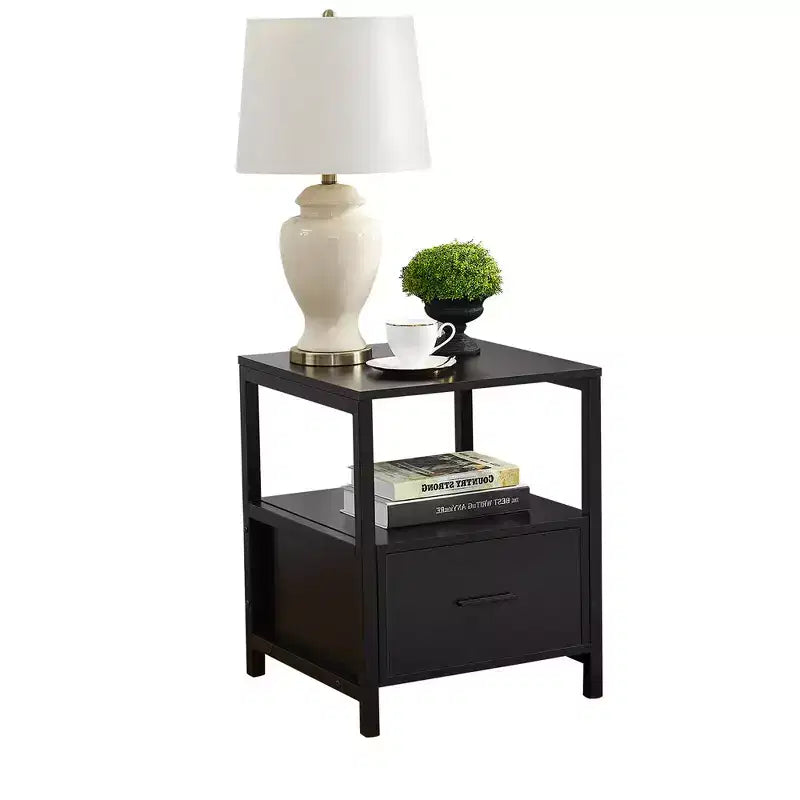 VECELO Modern Wooden Nightstand with Drawer Square End Bedside Tables with Open Shelf, Stable Metal Frame Small Side Tables