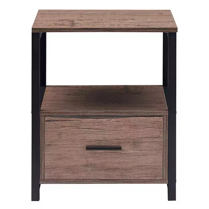 VECELO Modern Wooden Nightstand with Drawer Square End Bedside Tables with Open Shelf, Stable Metal Frame Small Side Tables