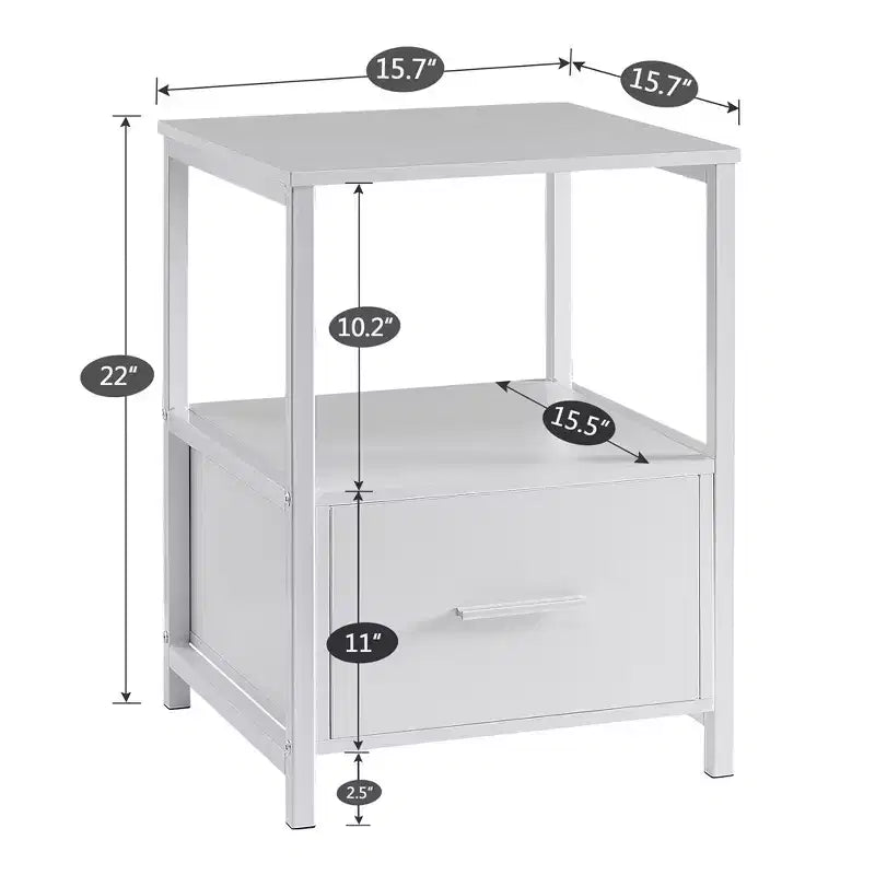 VECELO Modern Wooden Nightstand with Drawer Square End Bedside Tables with Open Shelf, Stable Metal Frame Small Side Tables