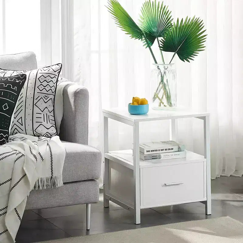 VECELO Modern Wooden Nightstand with Drawer Square End Bedside Tables with Open Shelf, Stable Metal Frame Small Side Tables