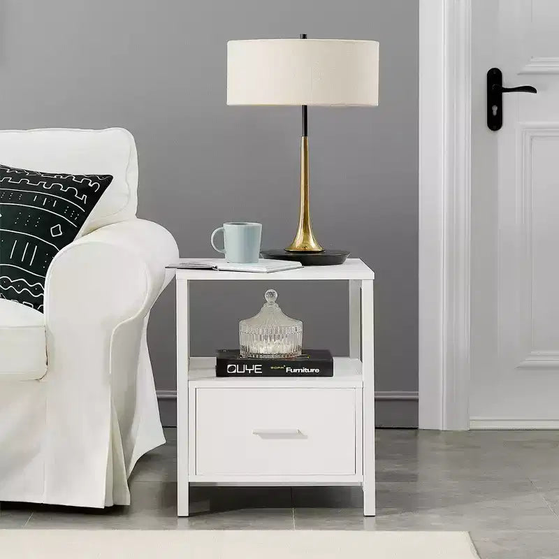 VECELO Modern Wooden Nightstand with Drawer Square End Bedside Tables with Open Shelf, Stable Metal Frame Small Side Tables