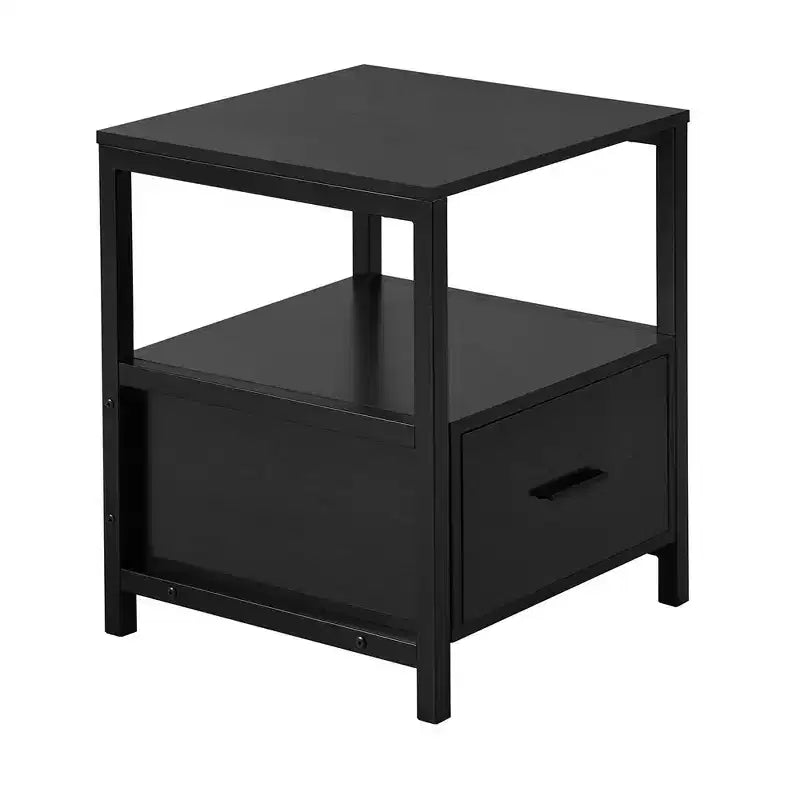 VECELO Modern Wooden Nightstand with Drawer Square End Bedside Tables with Open Shelf, Stable Metal Frame Small Side Tables