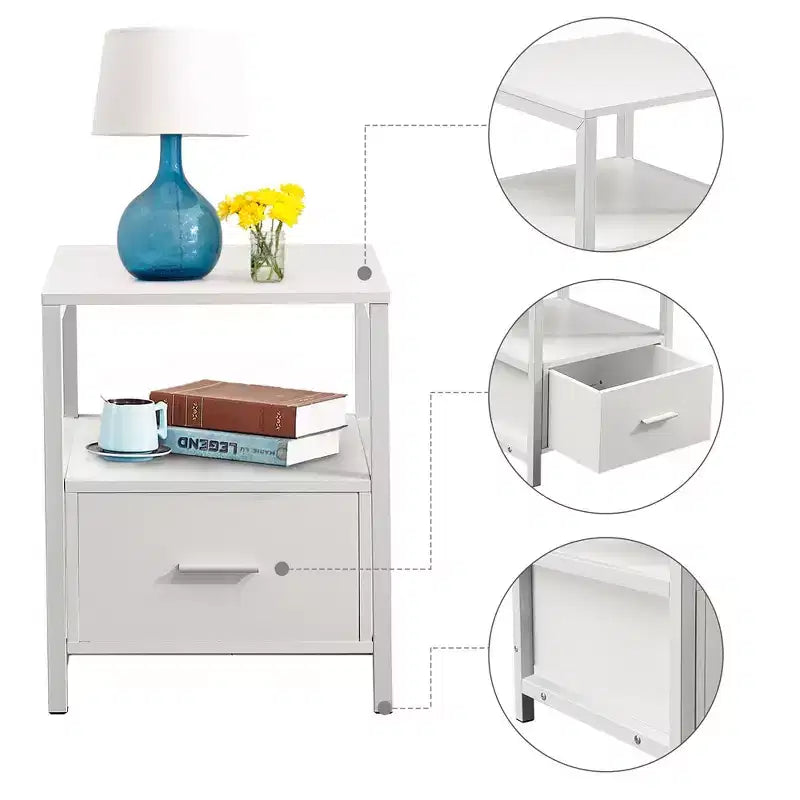 VECELO Modern Wooden Nightstand with Drawer Square End Bedside Tables with Open Shelf, Stable Metal Frame Small Side Tables