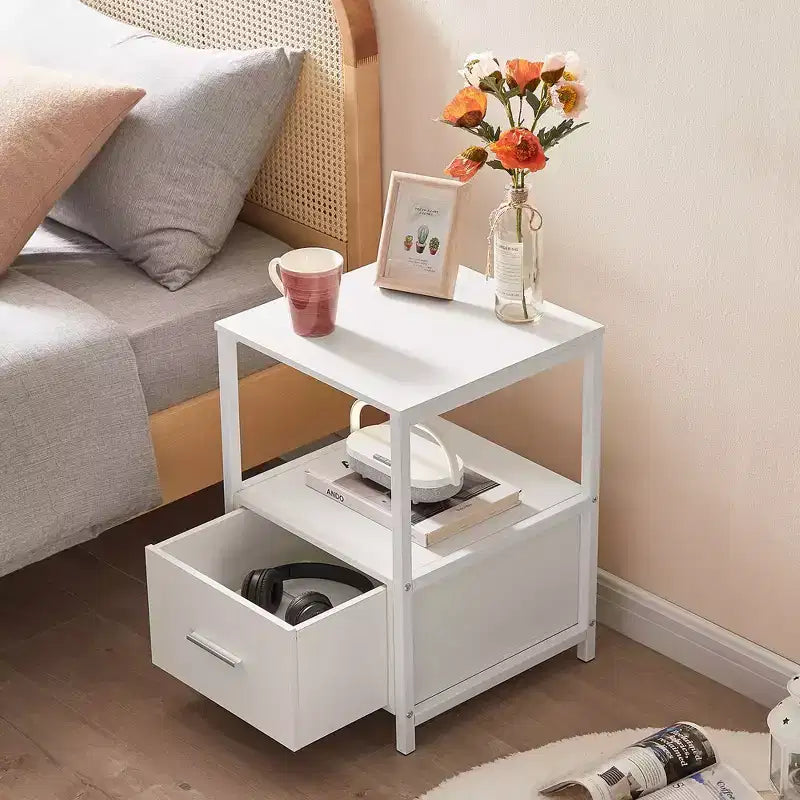 VECELO Modern Wooden Nightstand with Drawer Square End Bedside Tables with Open Shelf, Stable Metal Frame Small Side Tables