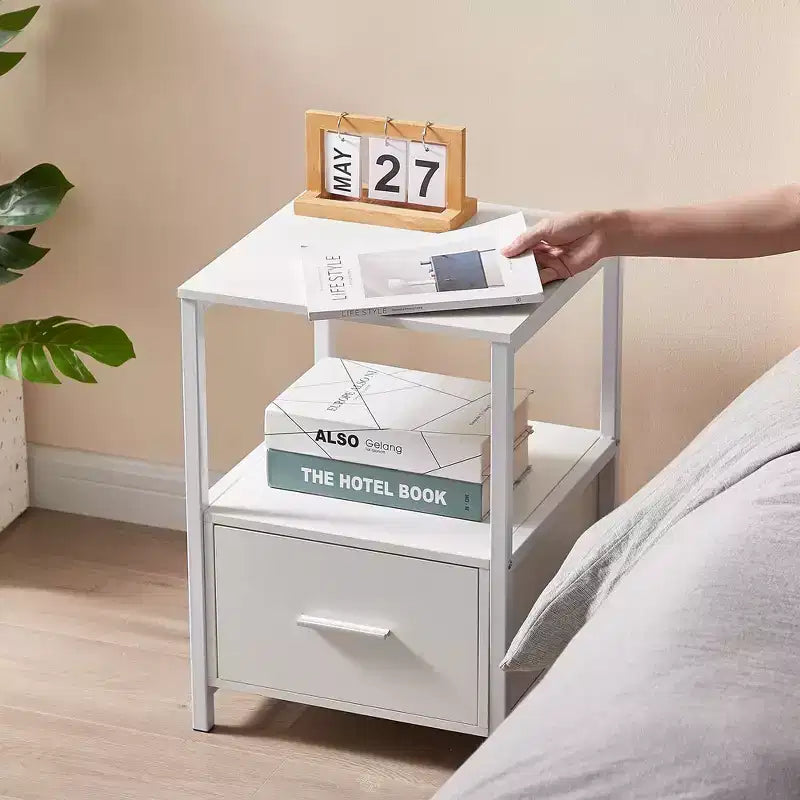 VECELO Modern Wooden Nightstand with Drawer Square End Bedside Tables with Open Shelf, Stable Metal Frame Small Side Tables