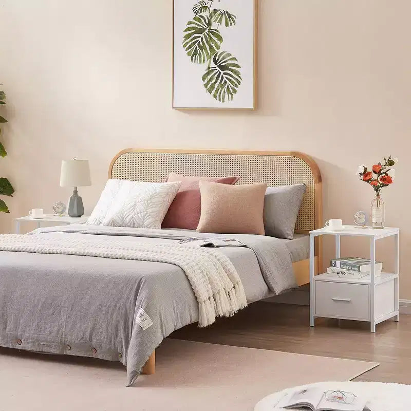 VECELO Modern Wooden Nightstand with Drawer Square End Bedside Tables with Open Shelf, Stable Metal Frame Small Side Tables