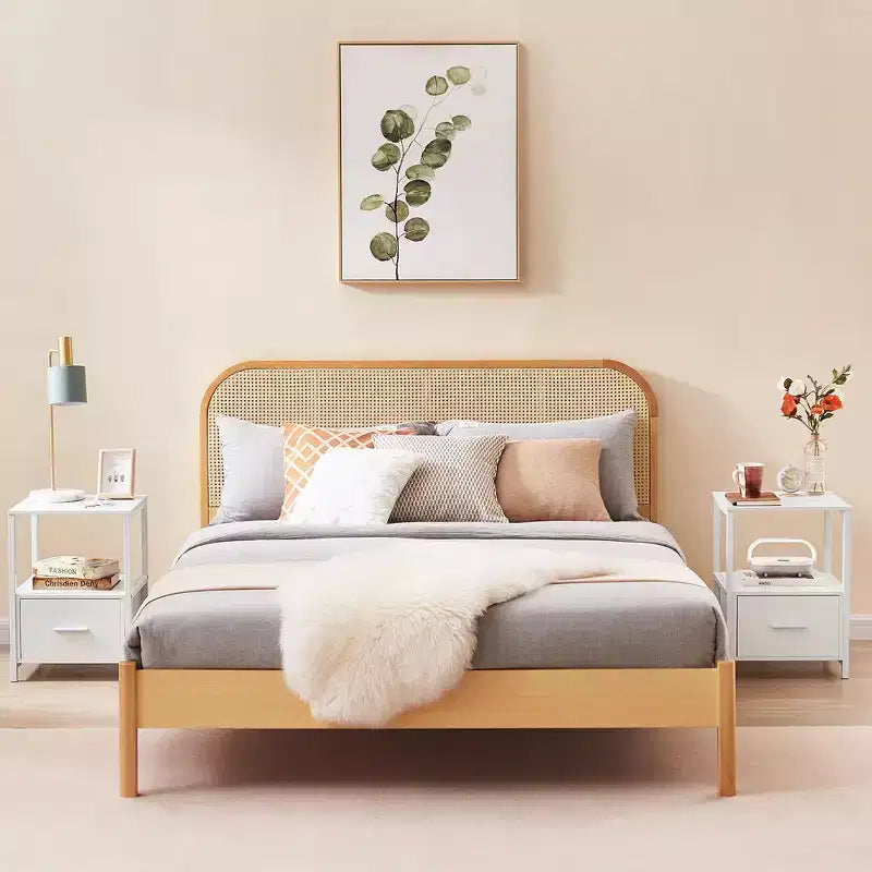 VECELO Modern Wooden Nightstand with Drawer Square End Bedside Tables with Open Shelf, Stable Metal Frame Small Side Tables