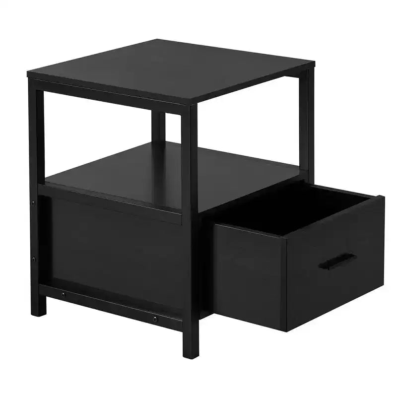 VECELO Modern Wooden Nightstand with Drawer Square End Bedside Tables with Open Shelf, Stable Metal Frame Small Side Tables