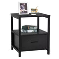 VECELO Modern Wooden Nightstand with Drawer Square End Bedside Tables with Open Shelf, Stable Metal Frame Small Side Tables