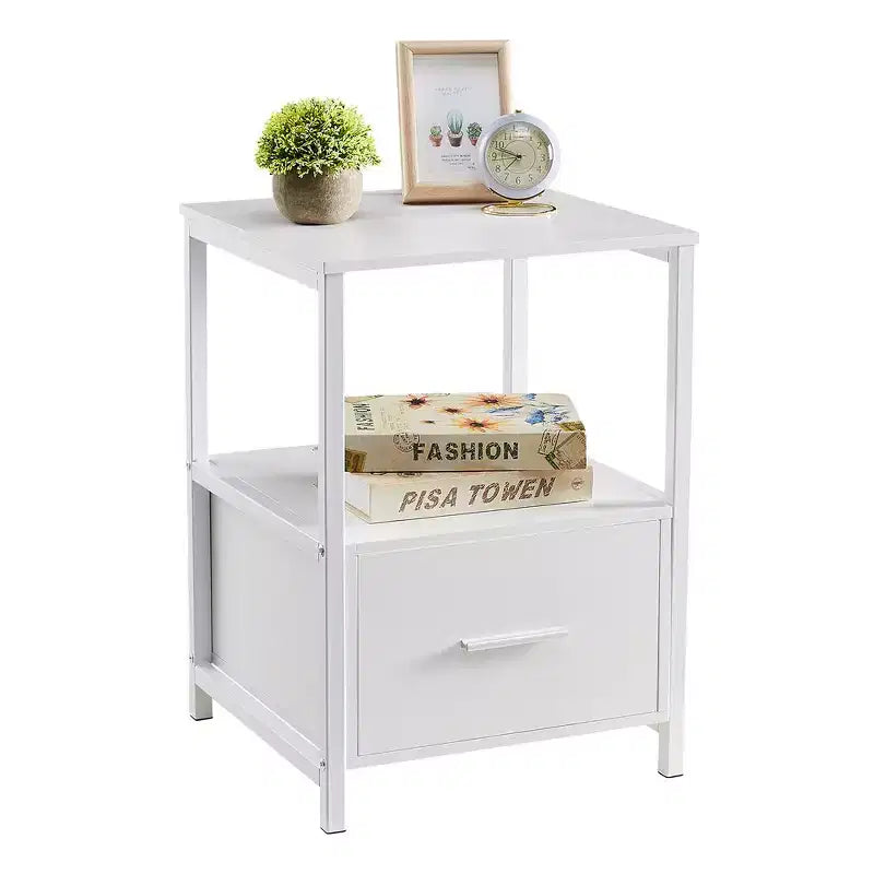 VECELO Modern Wooden Nightstand with Drawer Square End Bedside Tables with Open Shelf, Stable Metal Frame Small Side Tables