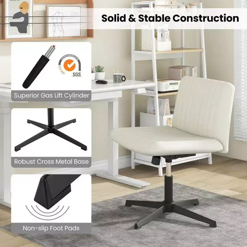 Costway Criss Cross Legged Office Chair Ergonomic Mid Back Computer Desk Chair Beige/Gray/Pink