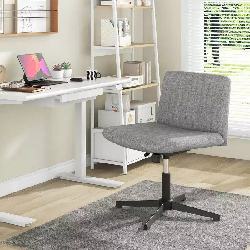 Costway Criss Cross Legged Office Chair Ergonomic Mid Back Computer Desk Chair Beige/Gray/Pink