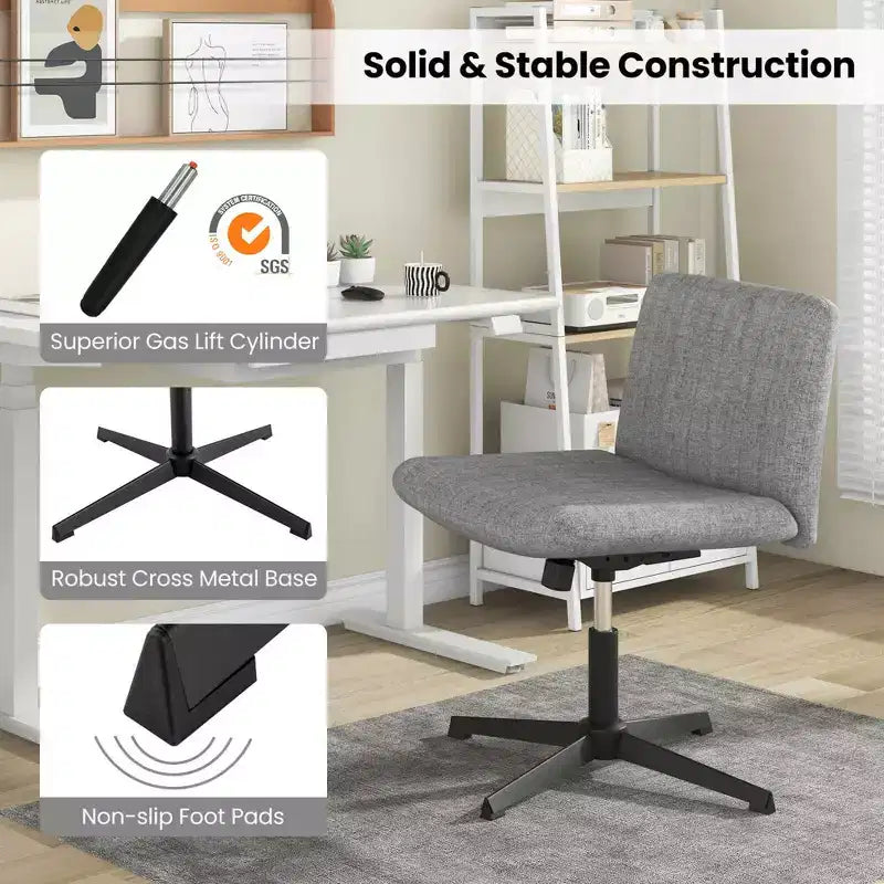 Costway Criss Cross Legged Office Chair Ergonomic Mid Back Computer Desk Chair Beige/Gray/Pink