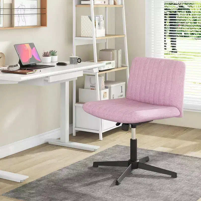 Costway Criss Cross Legged Office Chair Ergonomic Mid Back Computer Desk Chair Beige/Gray/Pink