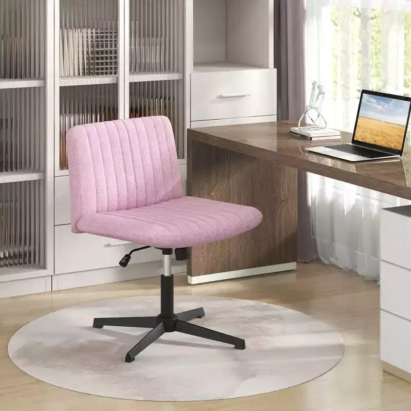 Costway Criss Cross Legged Office Chair Ergonomic Mid Back Computer Desk Chair Beige/Gray/Pink