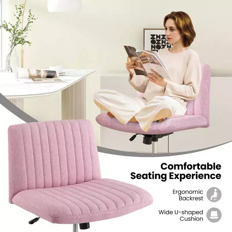 Costway Criss Cross Legged Office Chair Ergonomic Mid Back Computer Desk Chair Beige/Gray/Pink