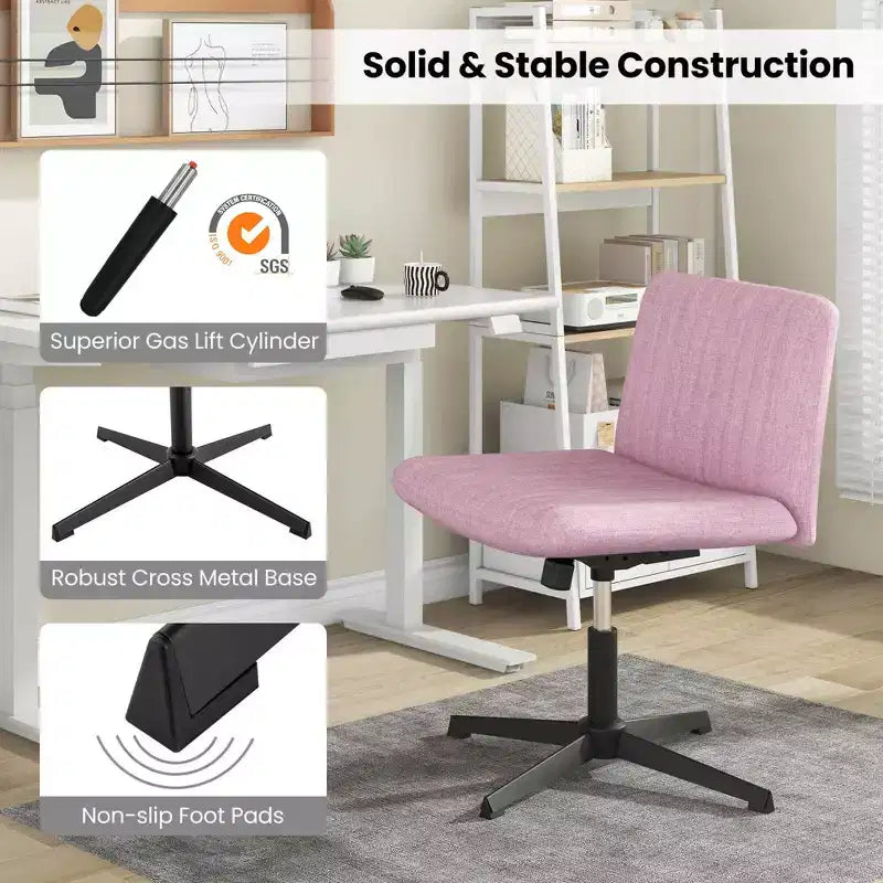 Costway Criss Cross Legged Office Chair Ergonomic Mid Back Computer Desk Chair Beige/Gray/Pink