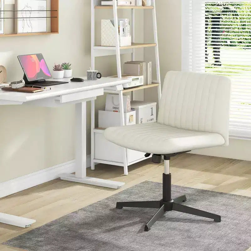 Costway Criss Cross Legged Office Chair Ergonomic Mid Back Computer Desk Chair Beige/Gray/Pink
