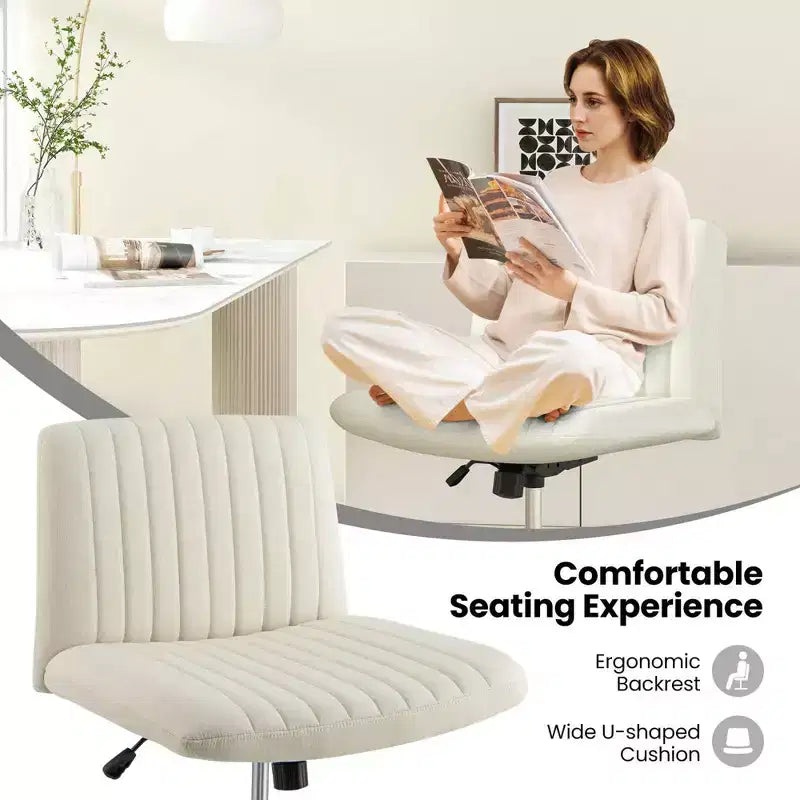 Costway Criss Cross Legged Office Chair Ergonomic Mid Back Computer Desk Chair Beige/Gray/Pink